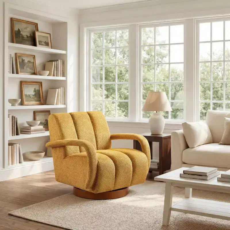 Art Leon Swivel Accent Chair, Modern Fabric Upholstered Arm Chair, Single Sofa Chair with Solid Wood Base