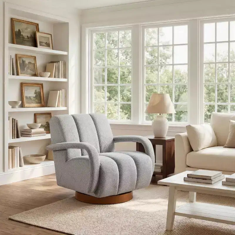 Art Leon Swivel Accent Chair, Modern Fabric Upholstered Arm Chair, Single Sofa Chair with Solid Wood Base