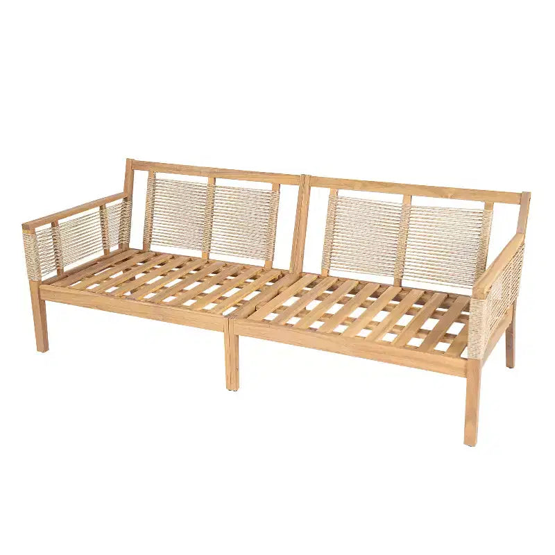 ModernLuxe – Salon de jardin avec canapé, mobilier de patio en bois d'acacia, canapé 3 places et fauteuils de club avec 2 tables basses, teck