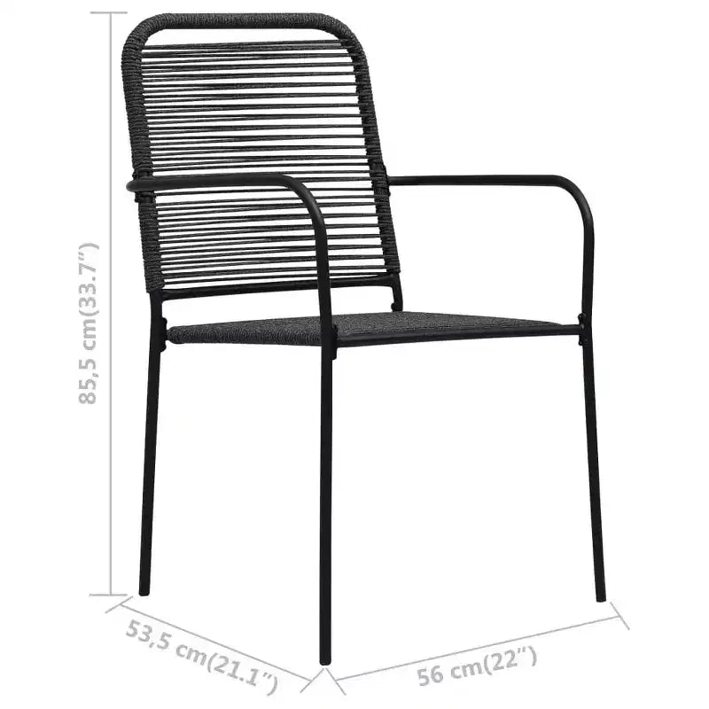vidaXL Salon de jardin noir Acier poudré, verre, corde en coton