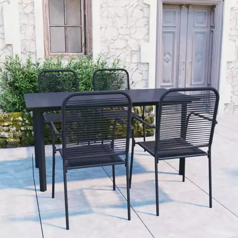 vidaXL Salon de jardin noir Acier poudré, verre, corde en coton