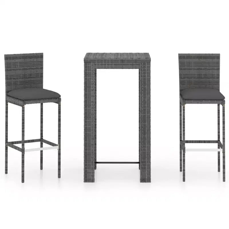 vidaXL Garden Bar Set Grey PE rattan, powder-coated steel, polyester