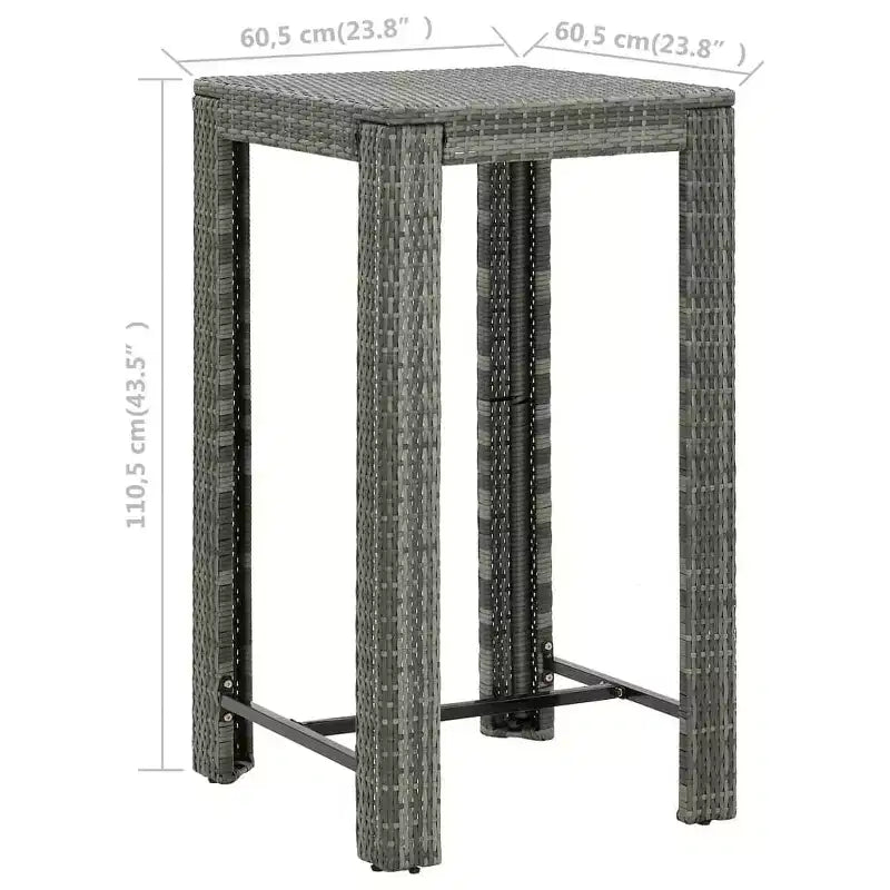 vidaXL Ensemble de bar de jardin gris en rotin PE, acier poudré, polyester