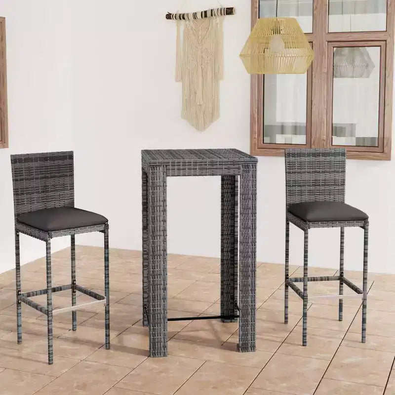 vidaXL Ensemble de bar de jardin gris en rotin PE, acier poudré, polyester