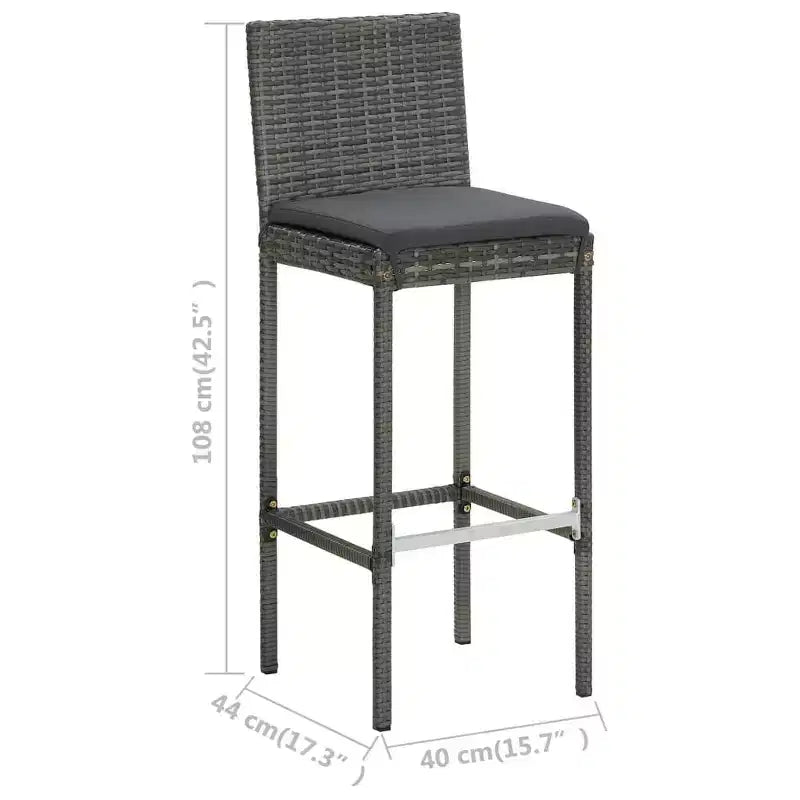 vidaXL Ensemble de bar de jardin gris en rotin PE, acier poudré, polyester