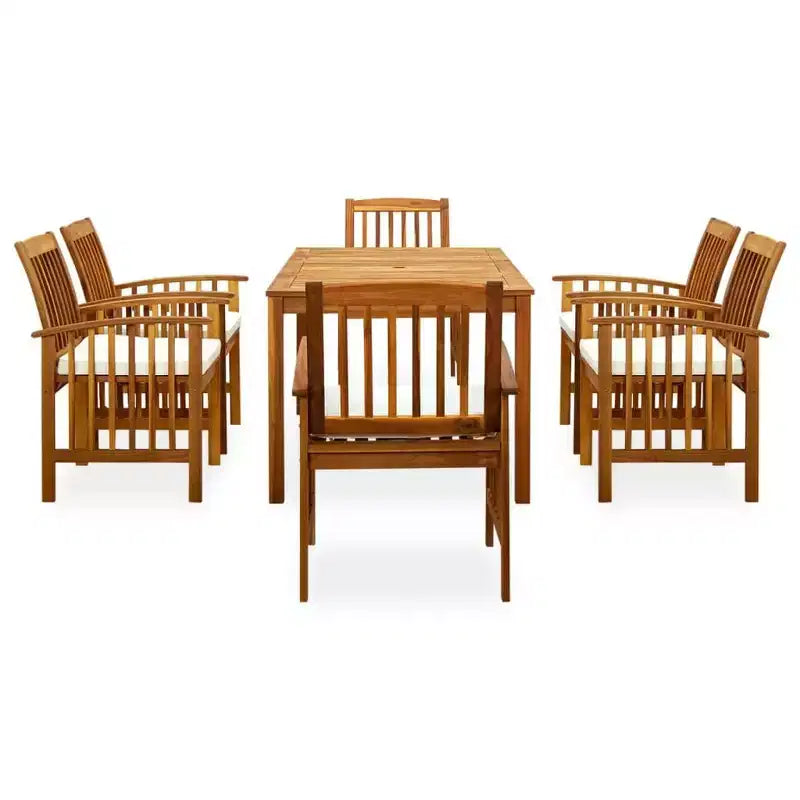 vidaXL Ensemble repas de jardin Coussins blanc crème, Bois d'acacia naturel
