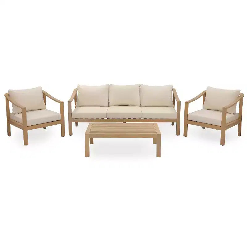 Christopher Knight Home Febi Modern 4 Piece Acacia Patio Seating Set with Cushion and Slatted Table