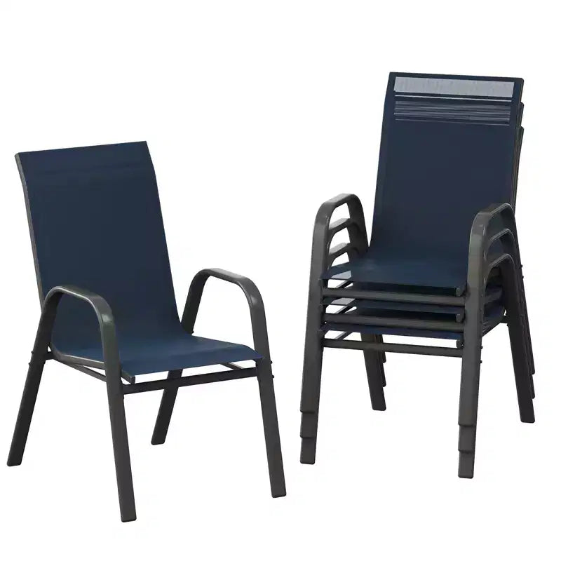 Space-Saving Stackable Patio Dining Chairs, Outdoor All-Weather High Back Chairs, Metal Frame, for Garden, Backyard