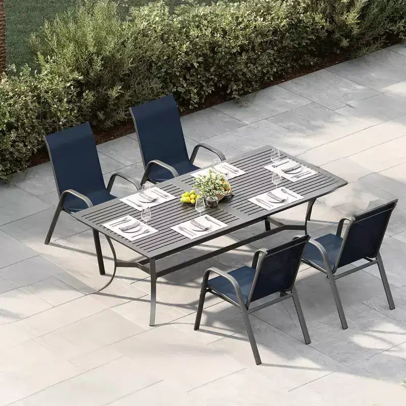 Space-Saving Stackable Patio Dining Chairs, Outdoor All-Weather High Back Chairs, Metal Frame, for Garden, Backyard