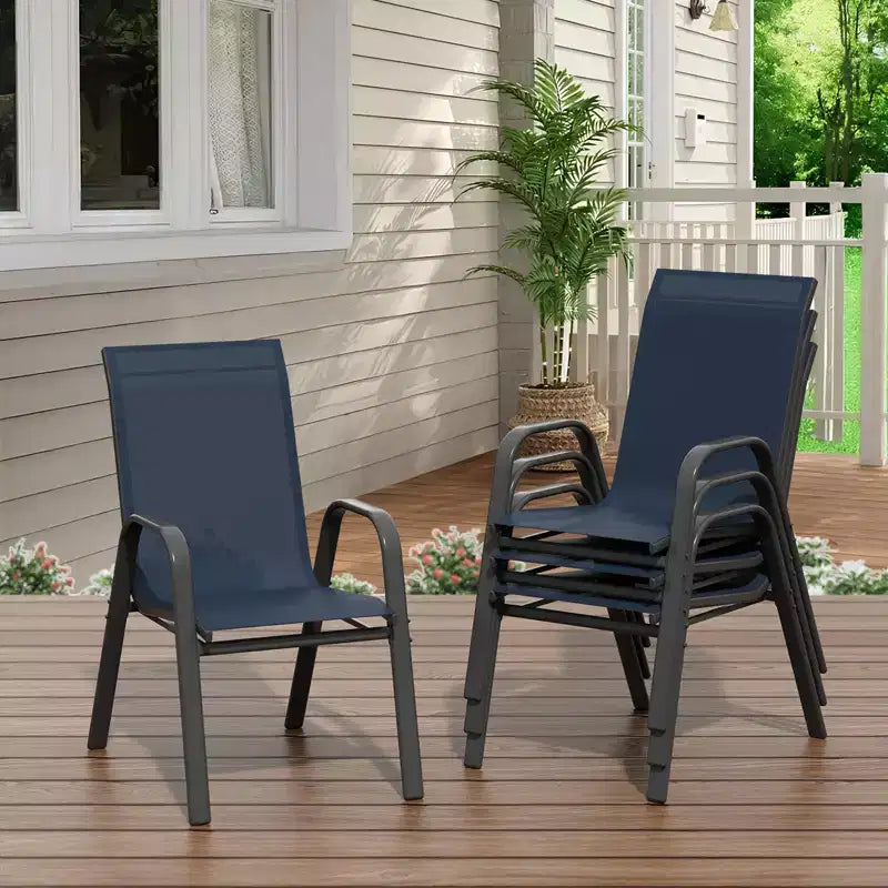 Space-Saving Stackable Patio Dining Chairs, Outdoor All-Weather High Back Chairs, Metal Frame, for Garden, Backyard