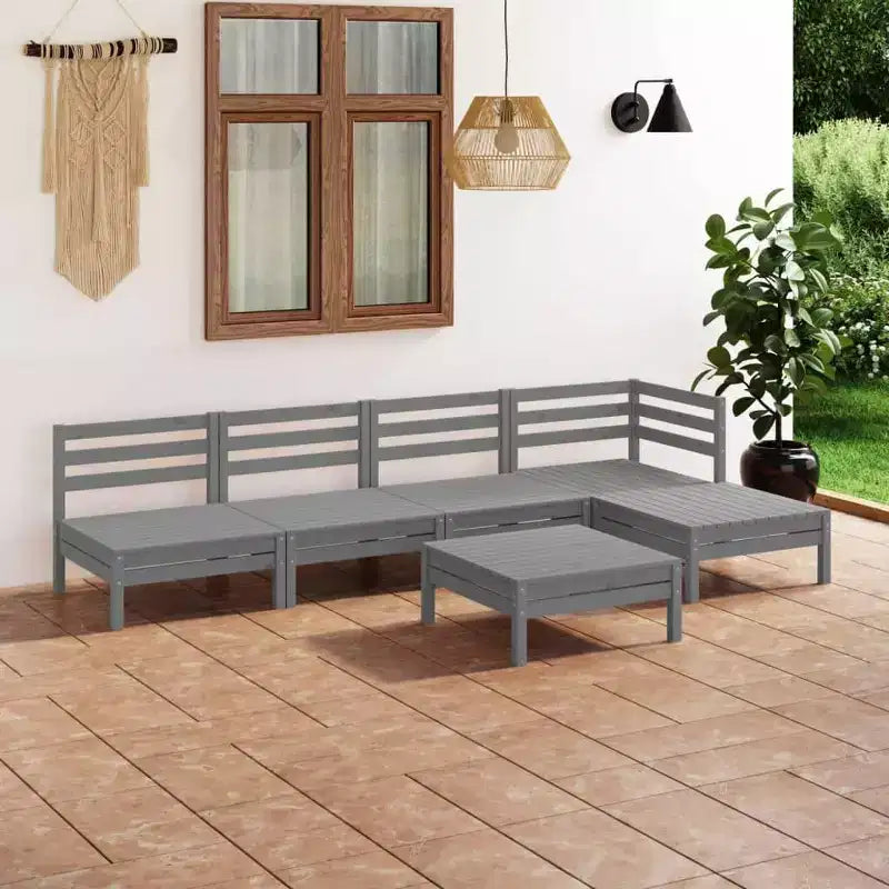 vidaXL Salon de jardin gris en pin massif 6 pièces modulable