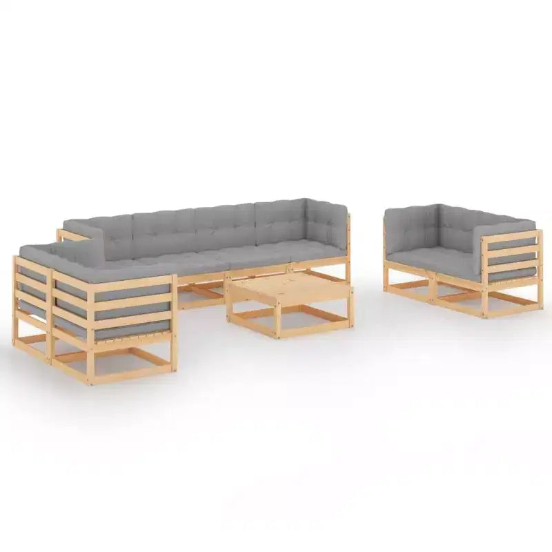 vidaXL Garden Lounge Set Natural Wood, Grey Solid Pine Wood, 100% Polyester