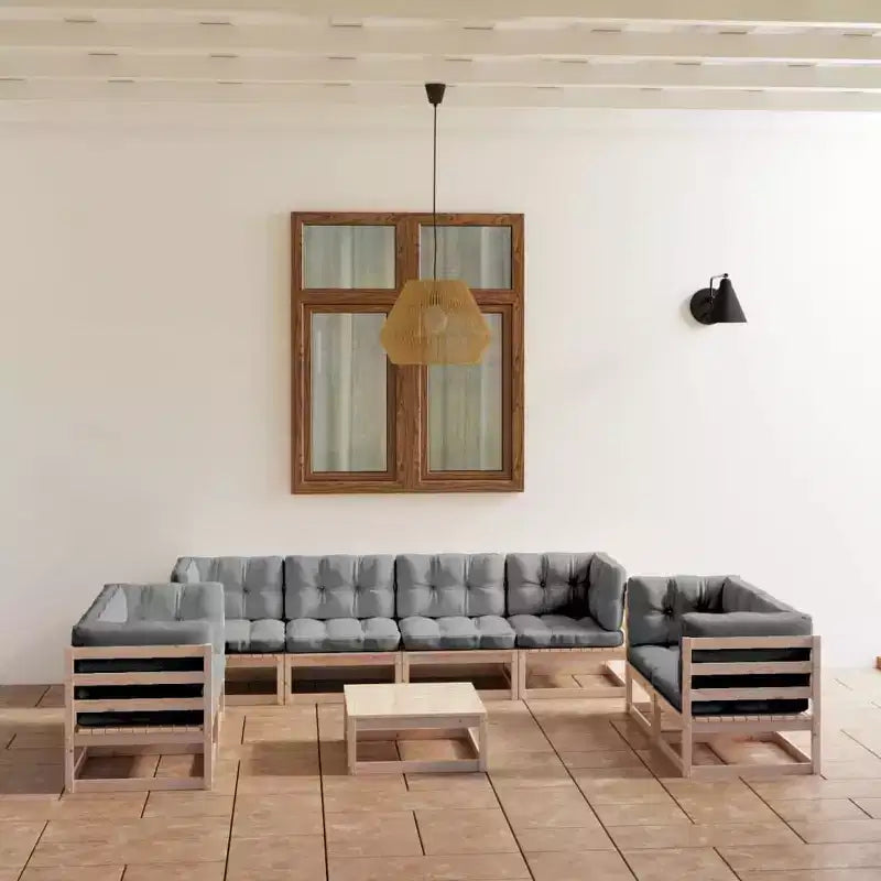 vidaXL Salon de jardin en bois naturel, Bois de pin massif gris, 100 % polyester