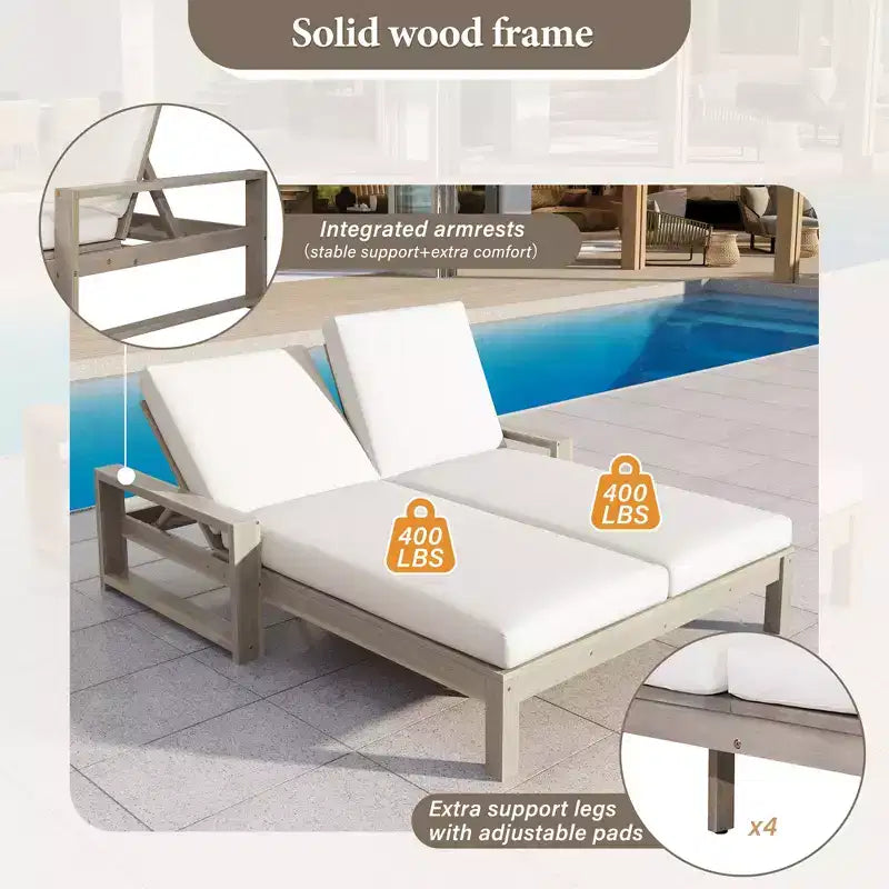 Bain de soleil double Polibi avec dossier réglable sur 5 positions