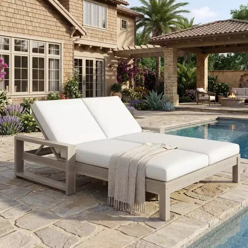 Polibi Double Outdoor Lounge Chair with 5-Position Adjustable Backrest