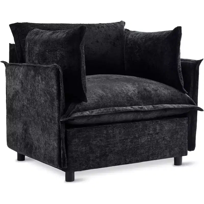 VINGLI Black Accent Chair 34 Width Oversized Reading Chair Upholstered Armchair Soft Chenille Fabric Living Room Chairs Sofa for Adults Bedroom