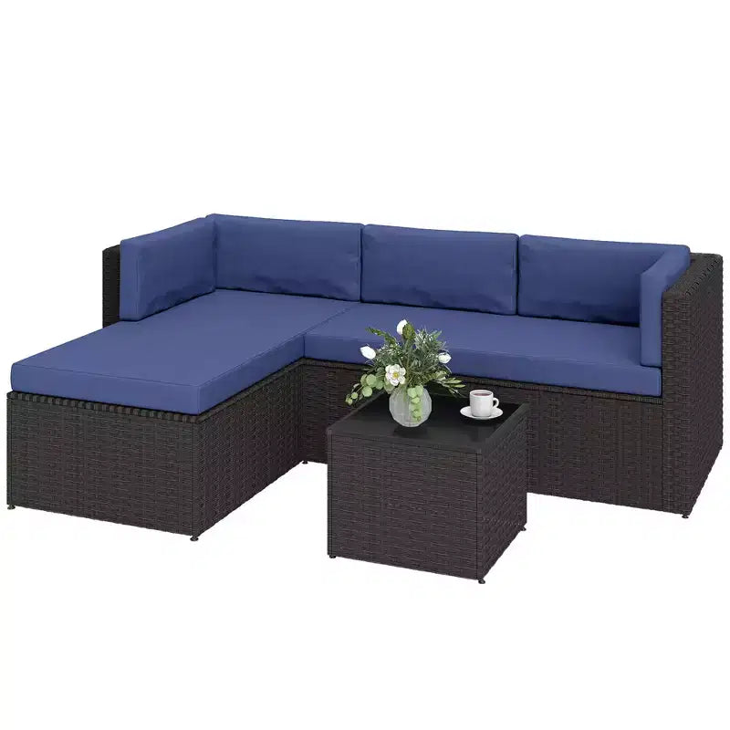 Ensemble de meubles de patio Outsunny, ensemble de mobilier de conversation extérieur en rotin osier avec coussins, table basse avec plateau en verre