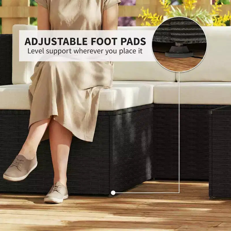 Ensemble de meubles de patio Outsunny, ensemble de mobilier de conversation extérieur en rotin osier avec coussins, table basse avec plateau en verre