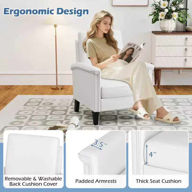 Costway 1/2 PCS Floral Accent Chair with Solid Wood Legs & High Back Thick Comfy Cushions Blue/Beige