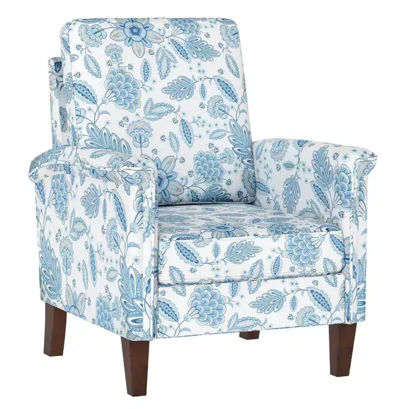 Costway 1/2 PCS Floral Accent Chair with Solid Wood Legs & High Back Thick Comfy Cushions Blue/Beige