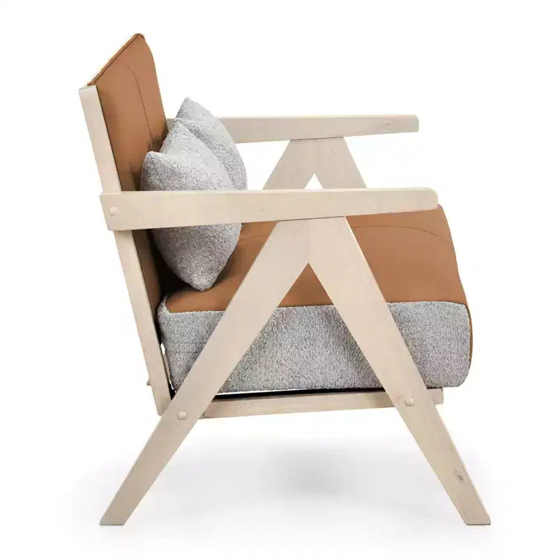 Costway Mid-Century Modern Accent Chair Soft Chenille Fabric Sofa Chair with Backrest Brown/Gray