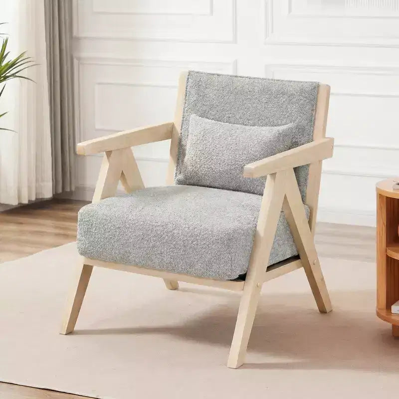 Costway Mid-Century Modern Accent Chair Soft Chenille Fabric Sofa Chair with Backrest Brown/Gray