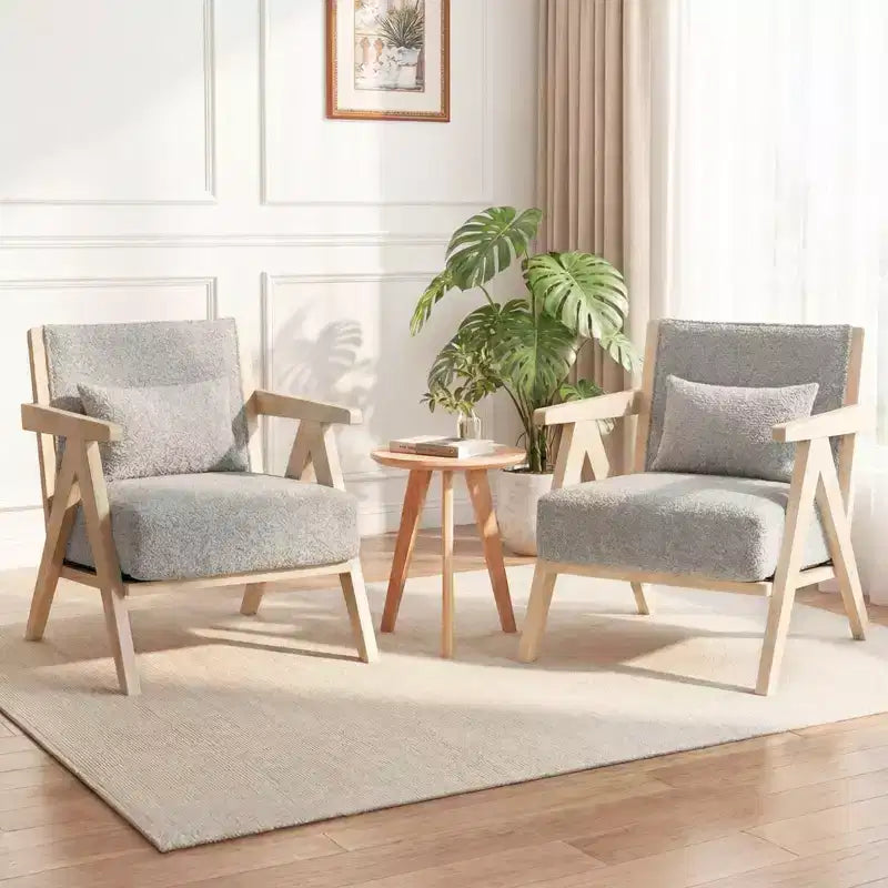 Costway Mid-Century Modern Accent Chair Soft Chenille Fabric Sofa Chair with Backrest Brown/Gray