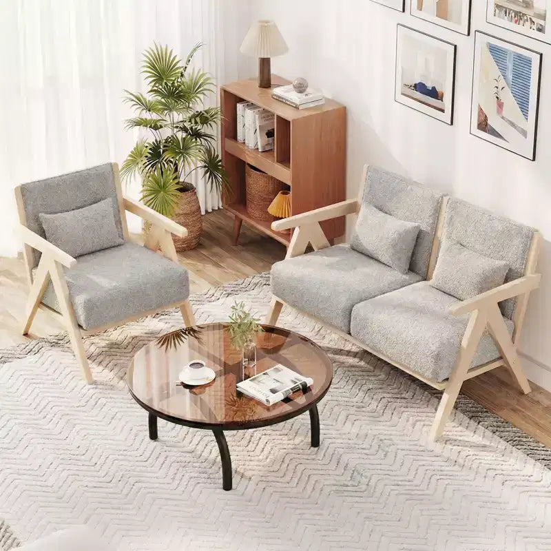 Costway Mid-Century Modern Accent Chair Soft Chenille Fabric Sofa Chair with Backrest Brown/Gray