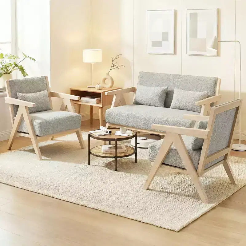 Costway Mid-Century Modern Accent Chair Soft Chenille Fabric Sofa Chair with Backrest Brown/Gray