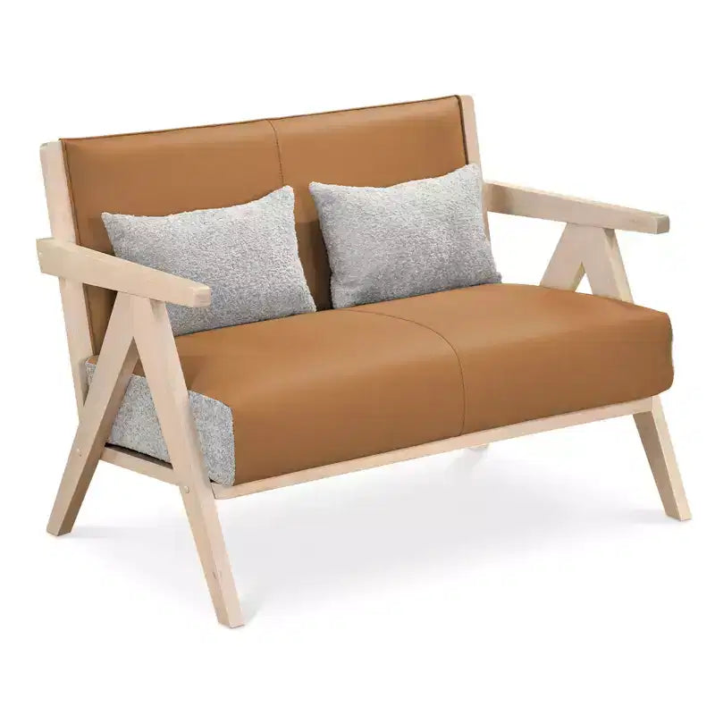 Costway Mid-Century Modern Accent Chair Soft Chenille Fabric Sofa Chair with Backrest Brown/Gray