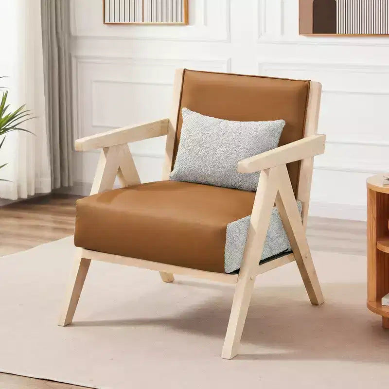 Costway Mid-Century Modern Accent Chair Soft Chenille Fabric Sofa Chair with Backrest Brown/Gray