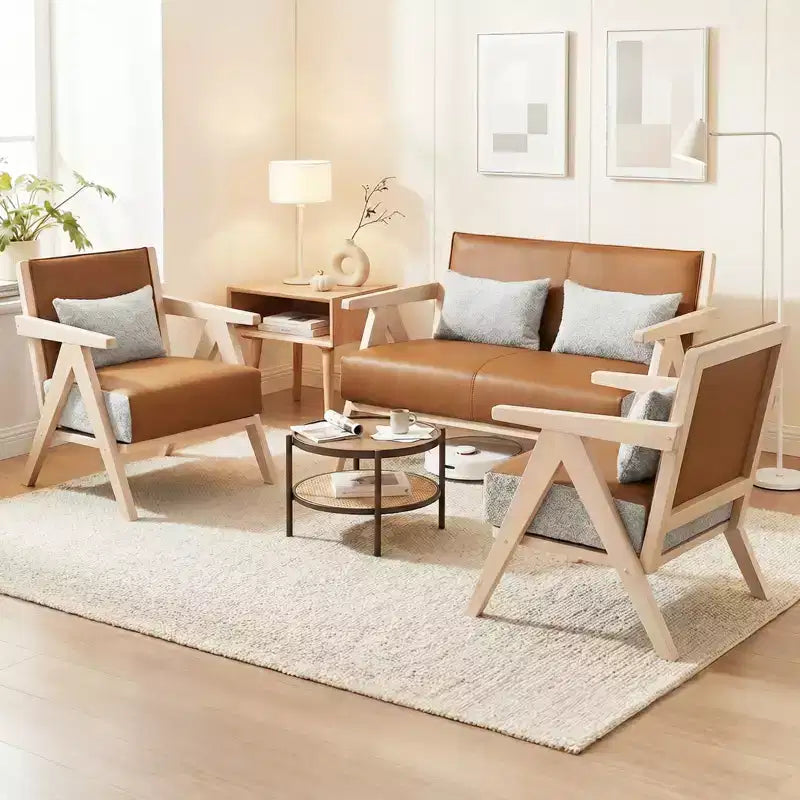 Costway Mid-Century Modern Accent Chair Soft Chenille Fabric Sofa Chair with Backrest Brown/Gray