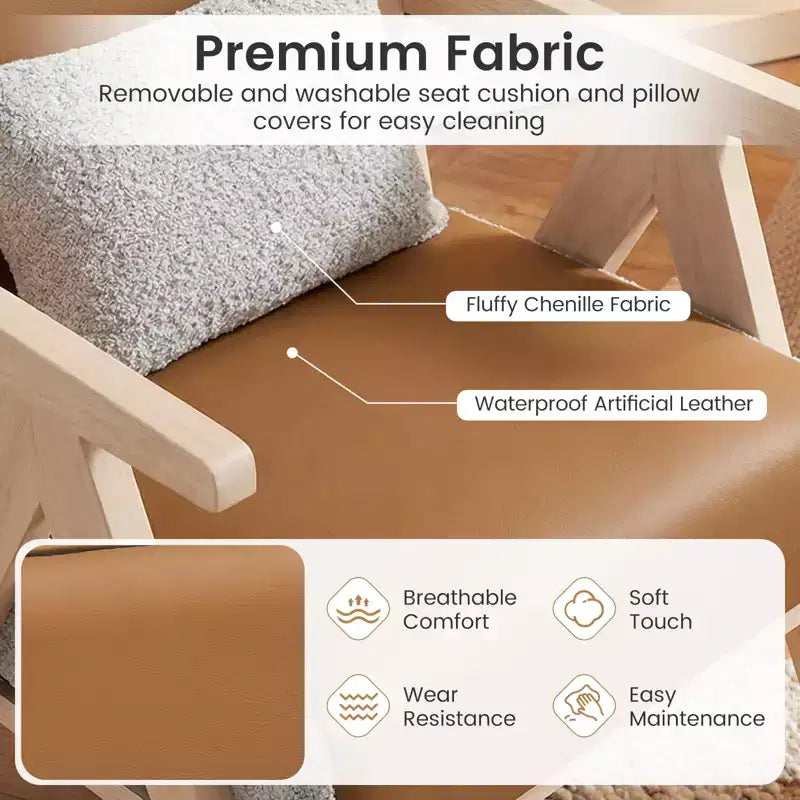 Costway Mid-Century Modern Accent Chair Soft Chenille Fabric Sofa Chair with Backrest Brown/Gray