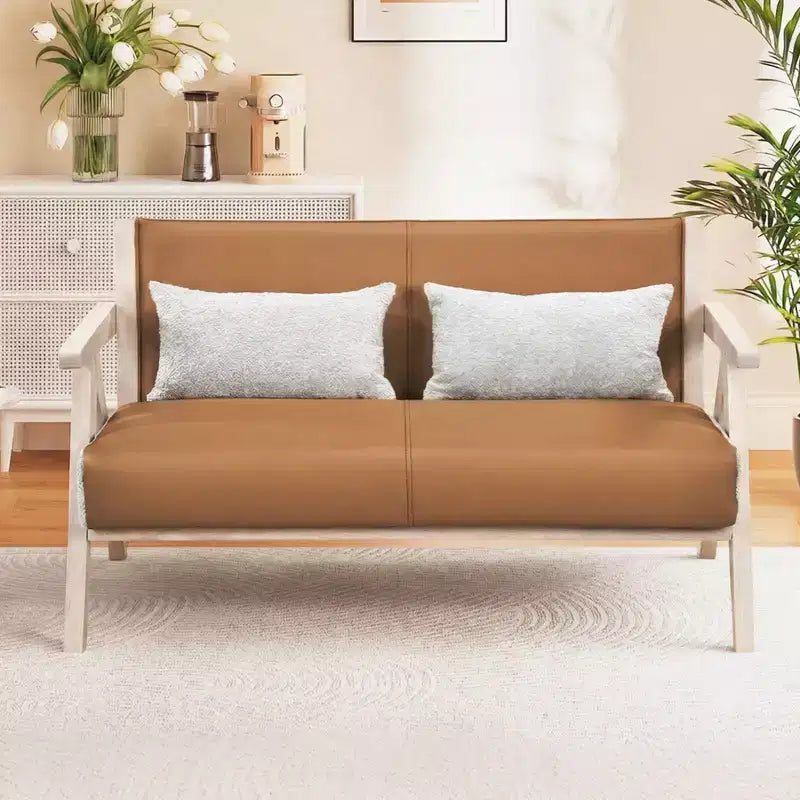 Costway Mid-Century Modern Accent Chair Soft Chenille Fabric Sofa Chair with Backrest Brown/Gray