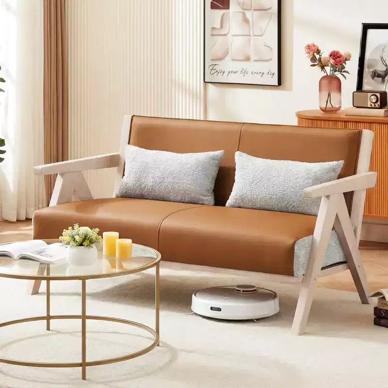 Costway Mid-Century Modern Accent Chair Soft Chenille Fabric Sofa Chair with Backrest Brown/Gray