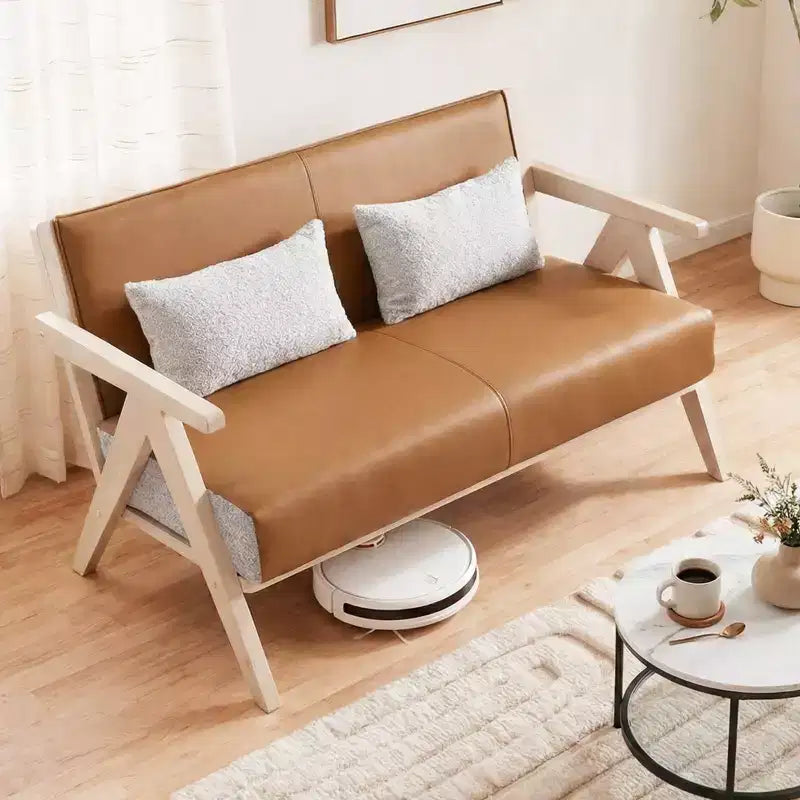 Costway Mid-Century Modern Accent Chair Soft Chenille Fabric Sofa Chair with Backrest Brown/Gray