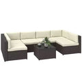 Outsunny 7 Piece Patio Furniture Set, All Weather PE Rattan Outdoor Furniture Conversation Sets with Cushions, Glass Top Coffee Table