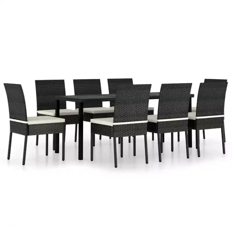 vidaXL Dining Set Poly rattan, powder-coated steel, glass Medium