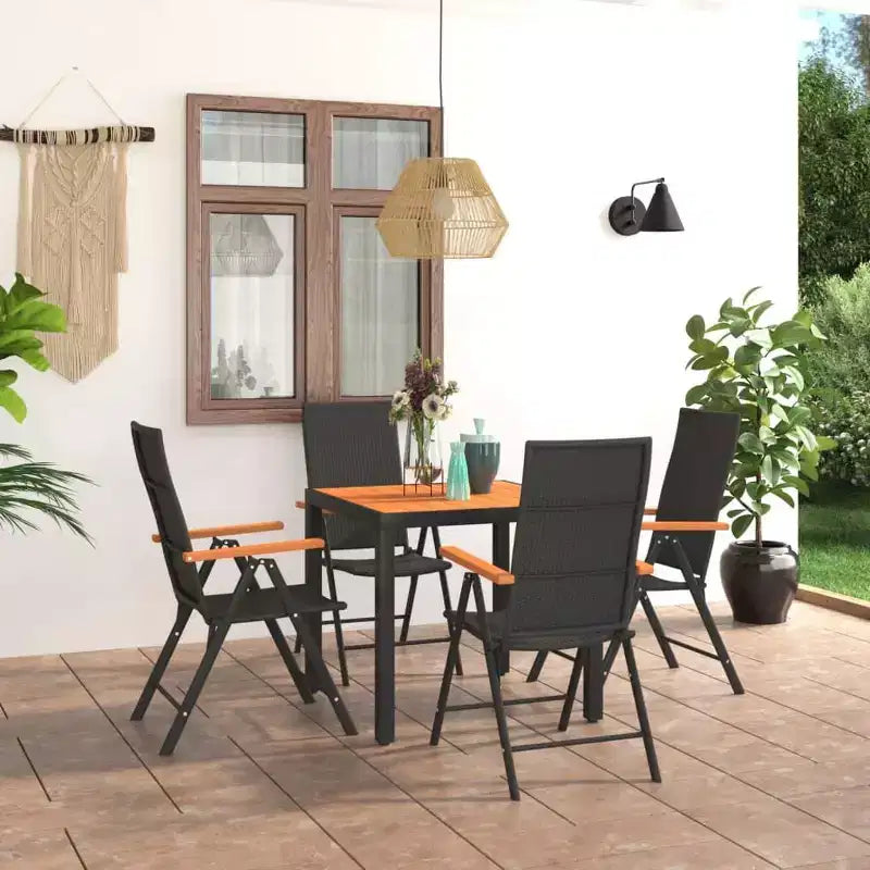 vidaXL Ensemble de salle à manger en résine tressée noir et marron Taille standard Durable