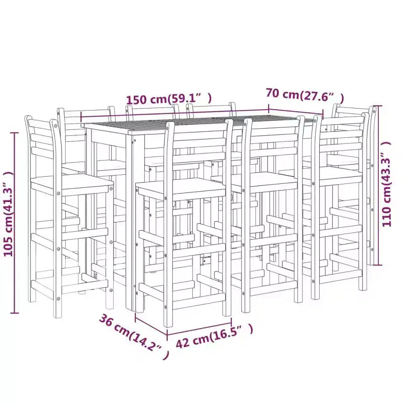 vidaXL Ensemble de bar de jardin Bois naturel Bois d'acacia massif avec finition huilée Grand