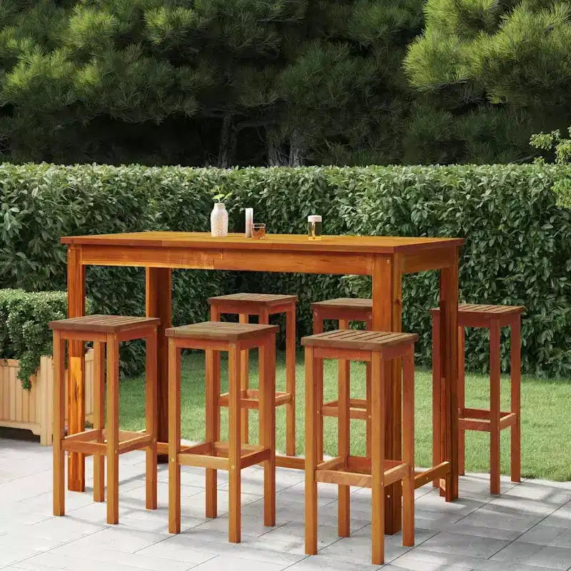 vidaXL Ensemble de bar de jardin en bois marron massif d'acacia Repose-pieds standard