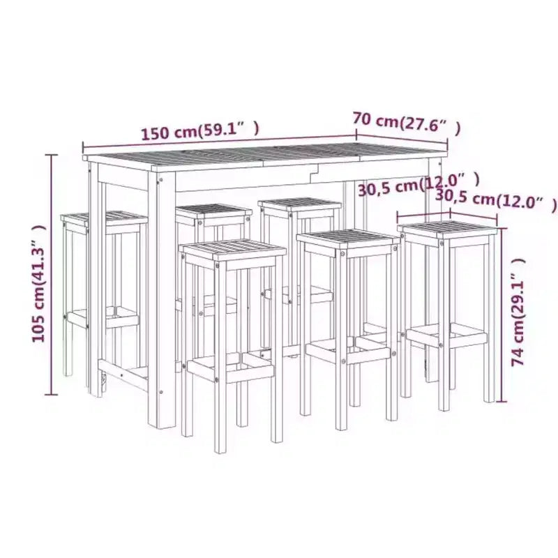 vidaXL Ensemble de bar de jardin en bois marron massif d'acacia Repose-pieds standard