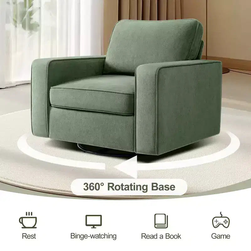 KERDOM Upholstered 360 Swivel Chair, Padded Armrests, No Assembly Required