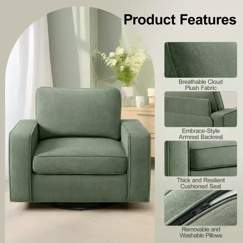 KERDOM Upholstered 360 Swivel Chair, Padded Armrests, No Assembly Required