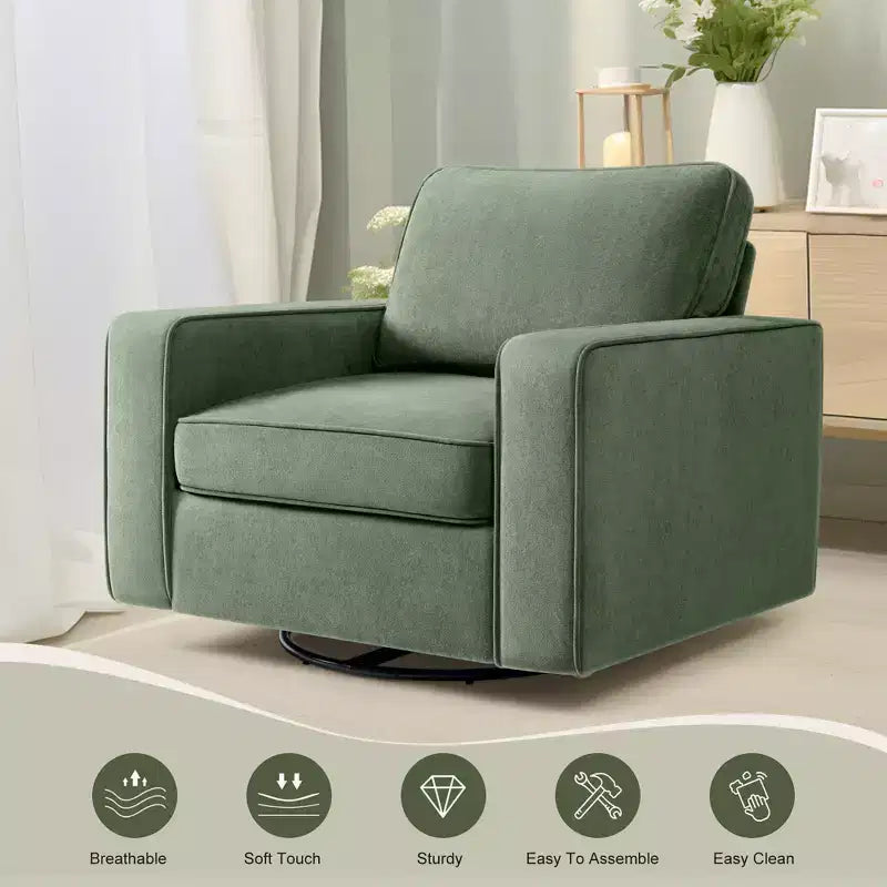 KERDOM Upholstered 360 Swivel Chair, Padded Armrests, No Assembly Required