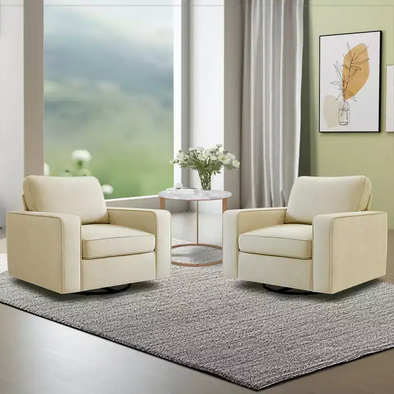 KERDOM Upholstered 360 Swivel Chair, Padded Armrests, No Assembly Required