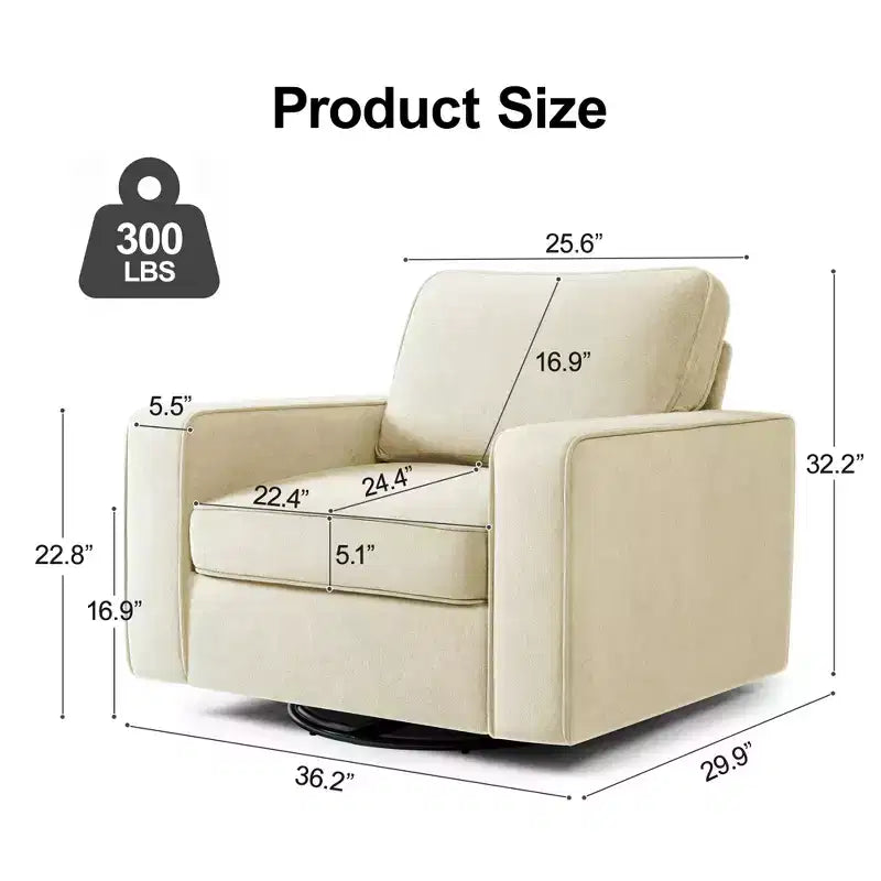 KERDOM Upholstered 360 Swivel Chair, Padded Armrests, No Assembly Required