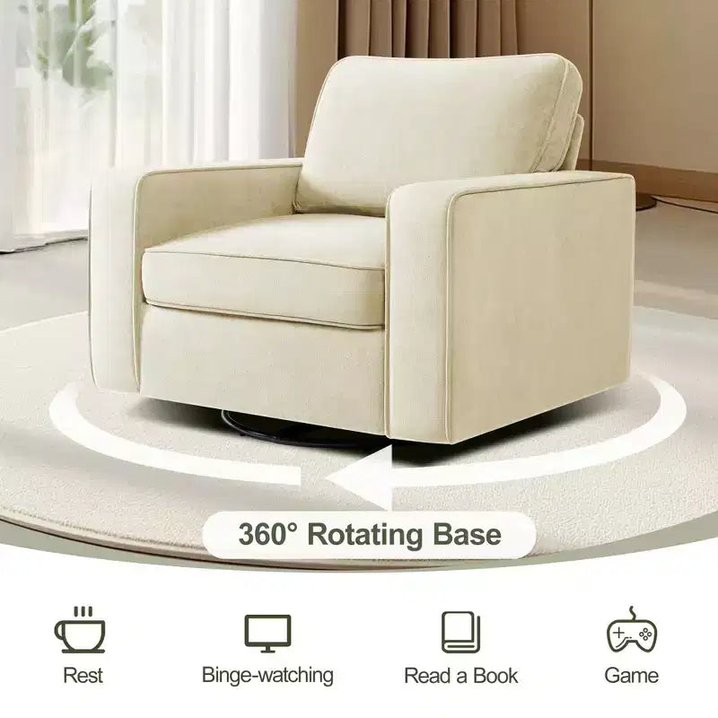KERDOM Upholstered 360 Swivel Chair, Padded Armrests, No Assembly Required