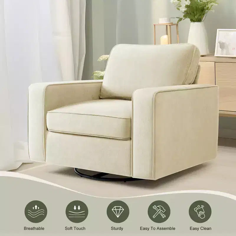 KERDOM Upholstered 360 Swivel Chair, Padded Armrests, No Assembly Required