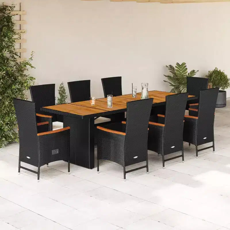 vidaXL Ensemble de salle à manger de jardin, rotin PE noir, grande taille, matériaux résistants aux UV